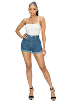 Blue rolled hem denim shorts - Epicplacess