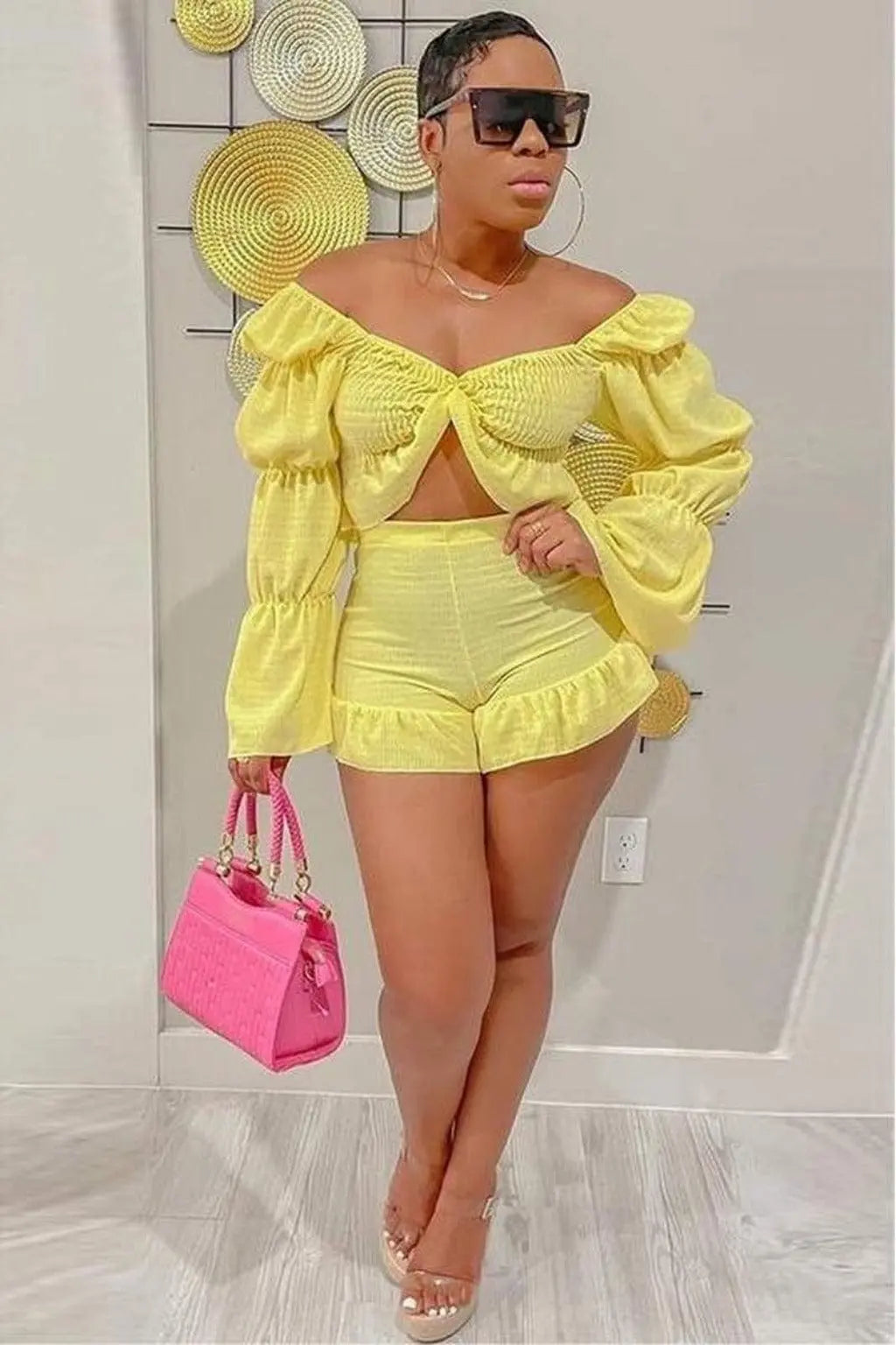 Mollie Ruffle Short Set - Yellow - Epicplacess