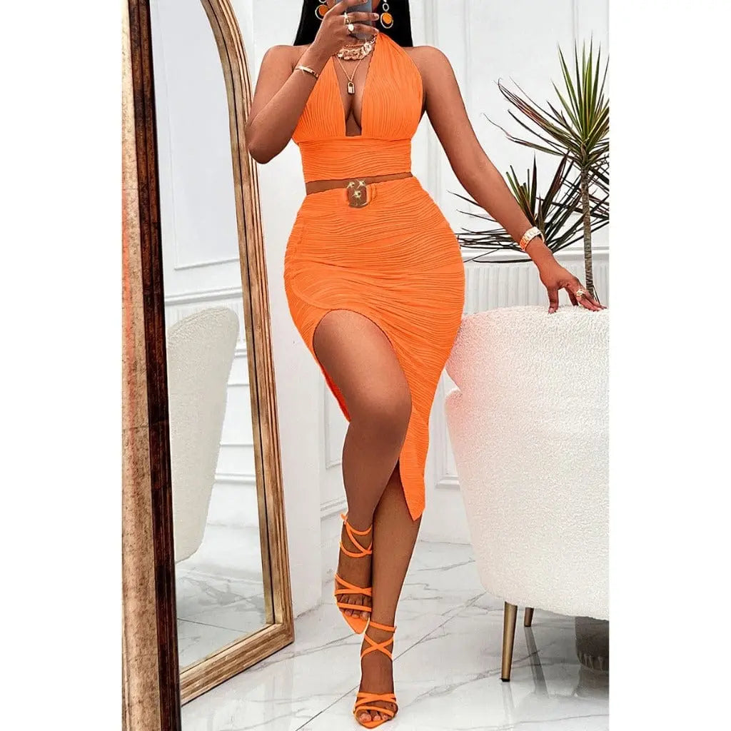 Samera orange ruffle skirt set - Epicplacess