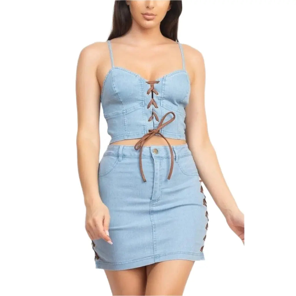 Denim skirt set front view - Epicplacess