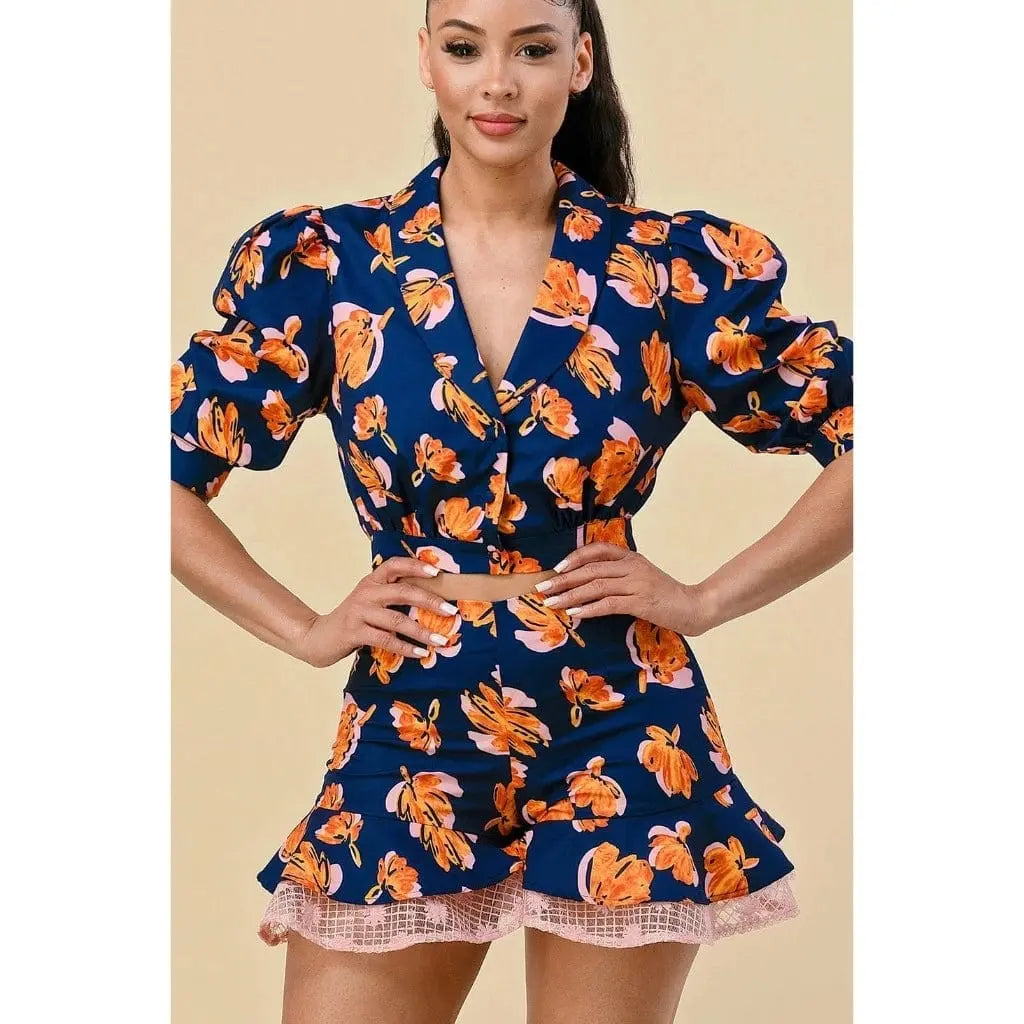 Floral shorts set close detail - Epicplacess