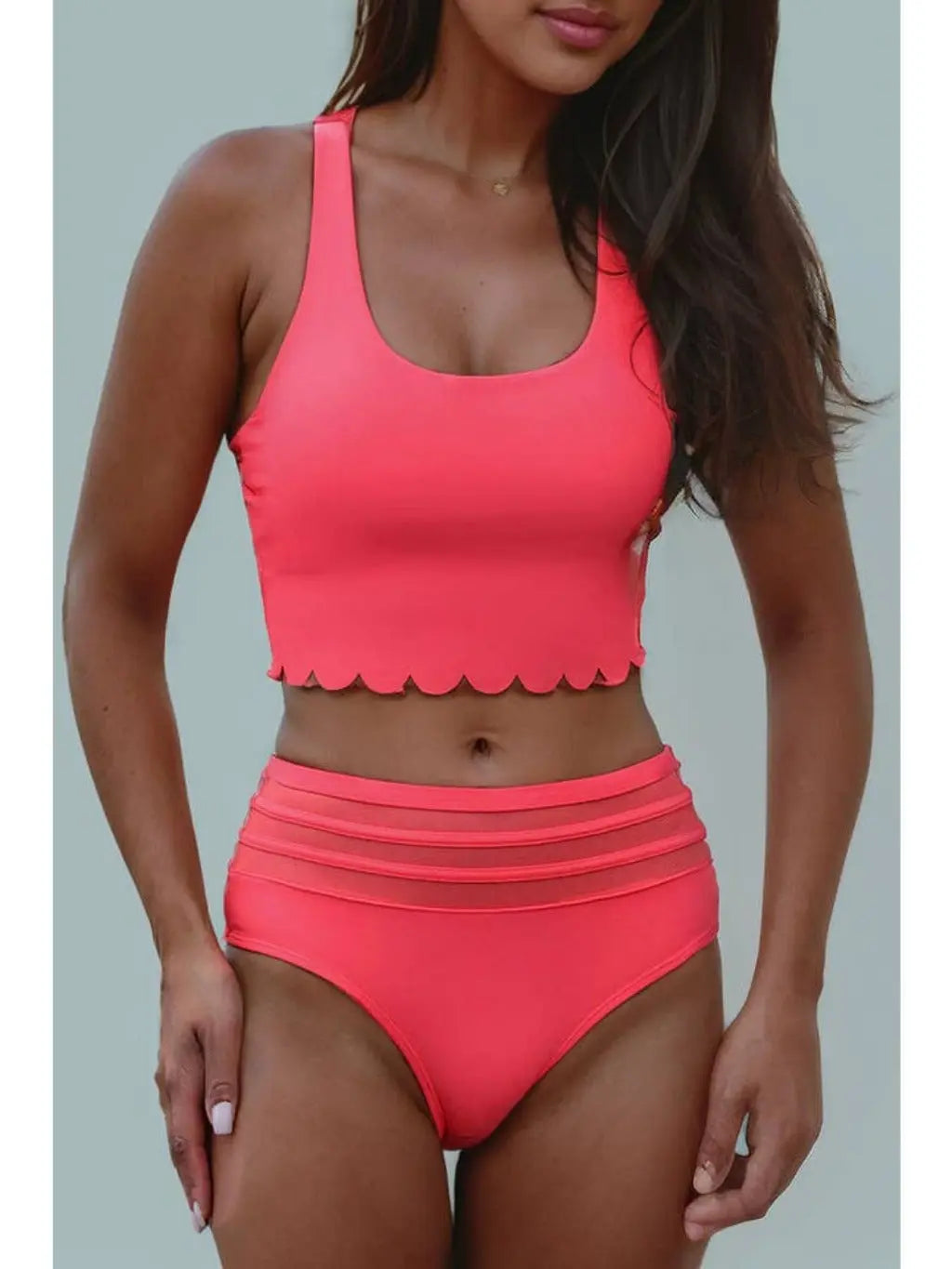 Pink scalloped high-waist bikini set - Epicplacess