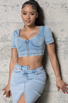 Puff sleeve bustier top front view - Epicplacess