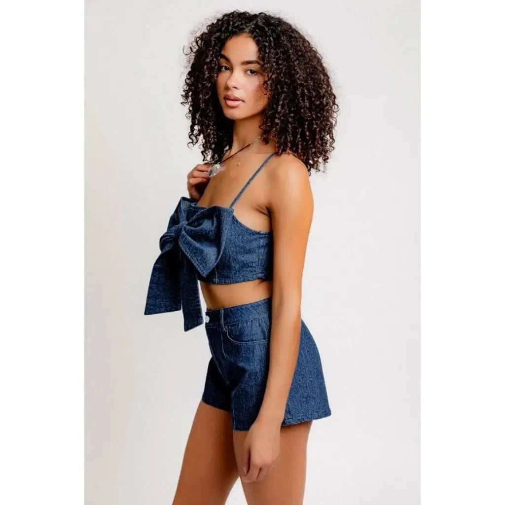 Bow denim crop top side view - Epicplacess
