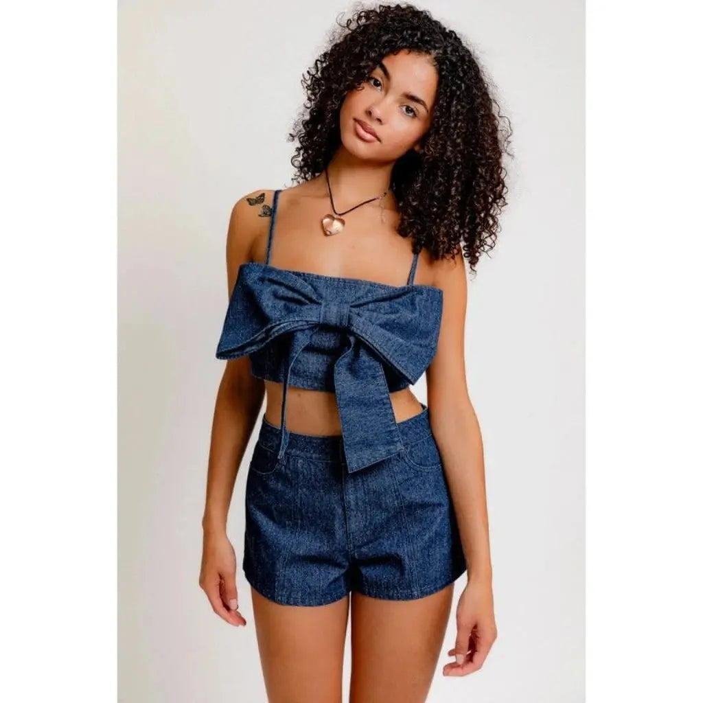 Denim crop top front view - Epicplacess