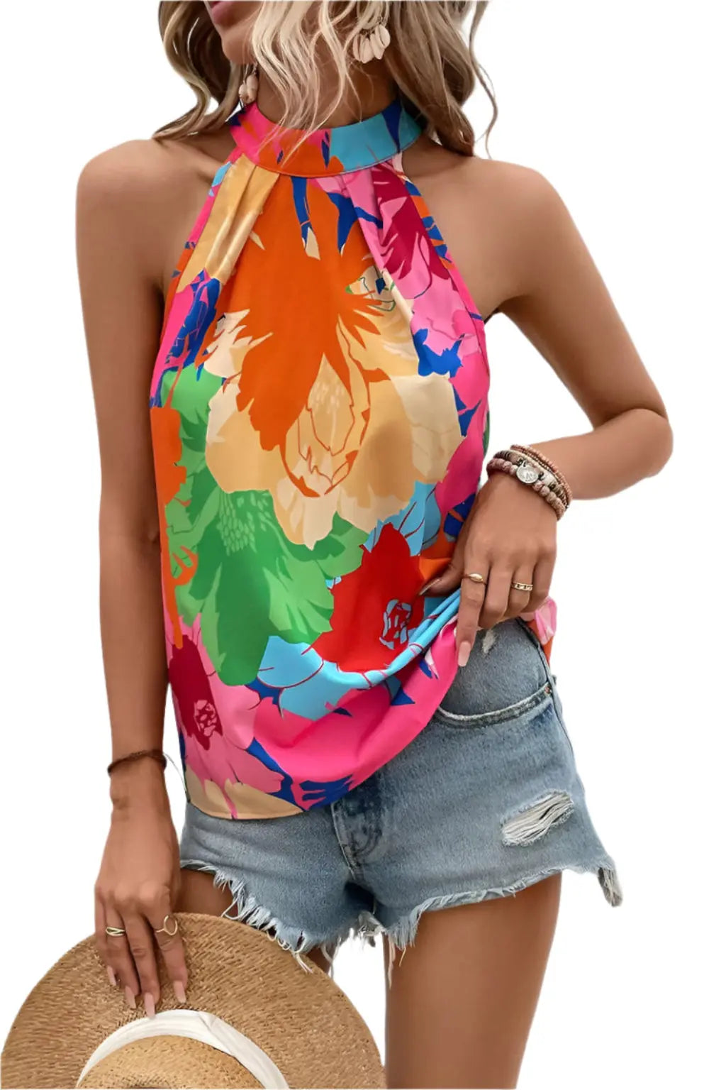 Sky Floral ruffle halter blouse top - Epicplacess
