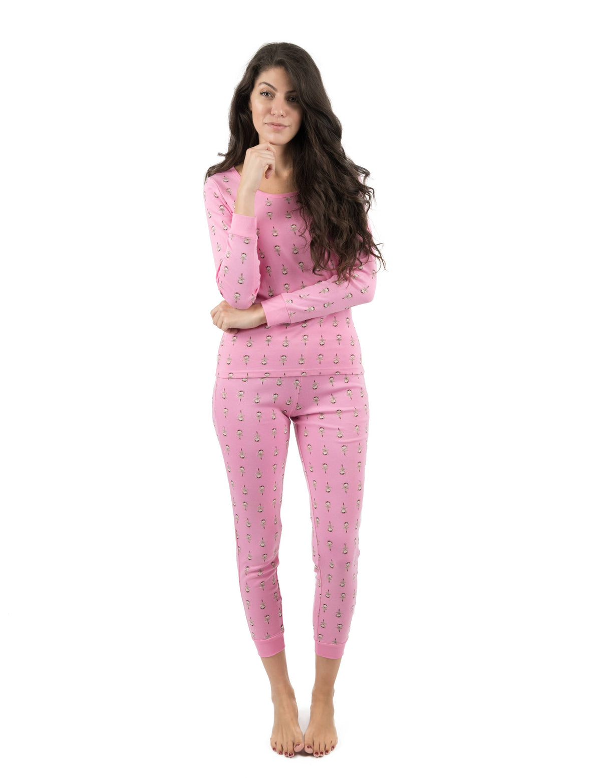 Women's multicolor ballerina print cotton pajama set