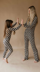 Women's black and white checkerboard bamboo pajama set