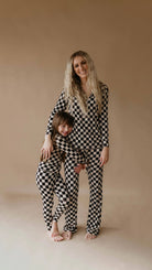 Women's black and white checkerboard bamboo pajama set