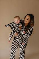 Women's black and white checkerboard bamboo pajama set