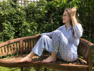 Women's blue bud floral print cotton pajama set – view 4