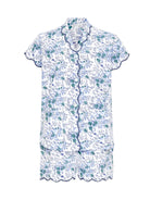 Women's blue floral scalloped cotton pajama short set – view 2