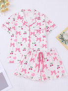 Women's pink bows and cherries print pajama short set