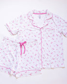 Women's lily floral bamboo button-up pajama short set with contrast piping