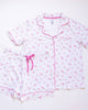 Women's lily floral bamboo button-up pajama short set with contrast piping