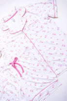 Women's lily floral bamboo button-up pajama short set with contrast piping