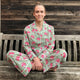 Women's green and pink block print cotton pajama set