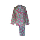 Women's green and pink block print cotton pajama set – view 2