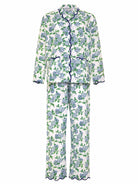 Women's blue and white hydrangea block print scalloped cotton pajama set – view 2