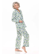 Women's blue and white hydrangea block print scalloped cotton pajama set – view 4