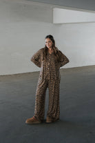 Women's leopard bamboo button-up pajama set