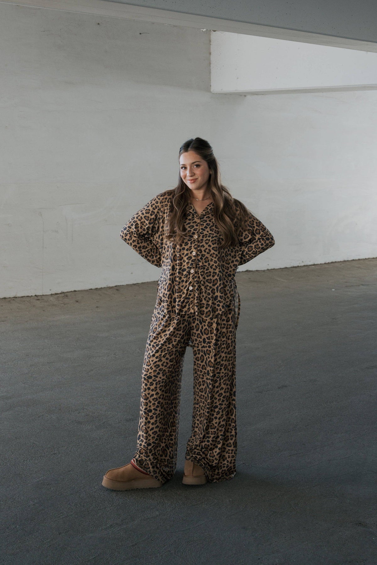 Women's leopard bamboo button-up pajama set