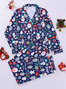 Women's navy Christmas icon print button-up pajama set