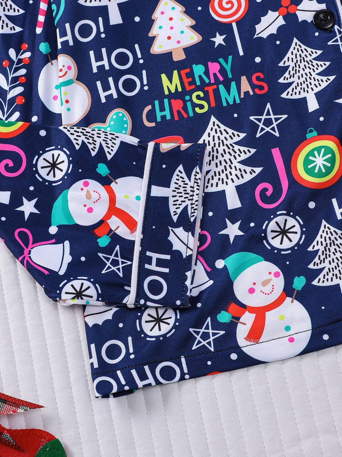 Women's navy Christmas icon print button-up pajama set – view 2