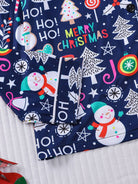 Women's navy Christmas icon print button-up pajama set – view 2