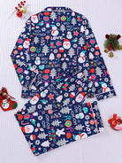 Women's navy Christmas icon print button-up pajama set – view 3