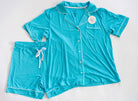 Women's ocean print bamboo button-up pajama short set with contrast piping