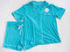 Women's ocean print bamboo button-up pajama short set with contrast piping