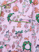 Women's pink holiday print button-up pajama set – view 2