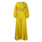 Women's plus size lemon yellow sequin mesh lace wide-leg jumpsuit