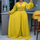 Women's plus size lemon yellow sequin mesh lace wide-leg jumpsuit, view 2