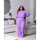 Women's plus size violet three-quarter sleeve top and wide-leg pants set