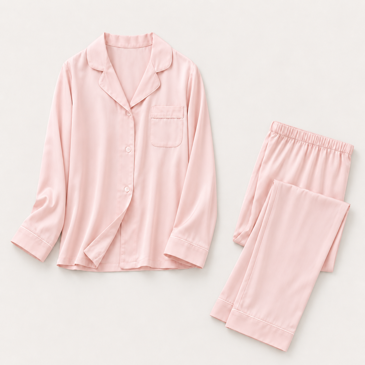 Women's silky satin-finish viscose button-up pajama set