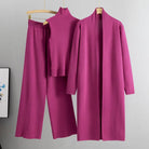 Women's black knit three-piece set with vest, long cardigan and pants – view 2