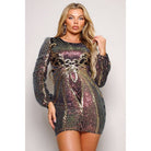 Women's black art deco sequin puff sleeve bodycon mini dress