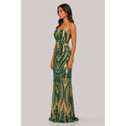 Women's hunter green art deco sequin square neck maxi dress – view 3