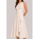 Women's ivory asymmetric pleated ruffle cascade midi dress – view 2