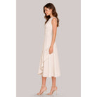 Women's ivory asymmetric pleated ruffle cascade midi dress – view 3