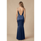 Women's navy asymmetric spaghetti strap satin mermaid maxi dress