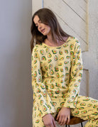 Women's yellow avocado print cotton pajama set – view 2