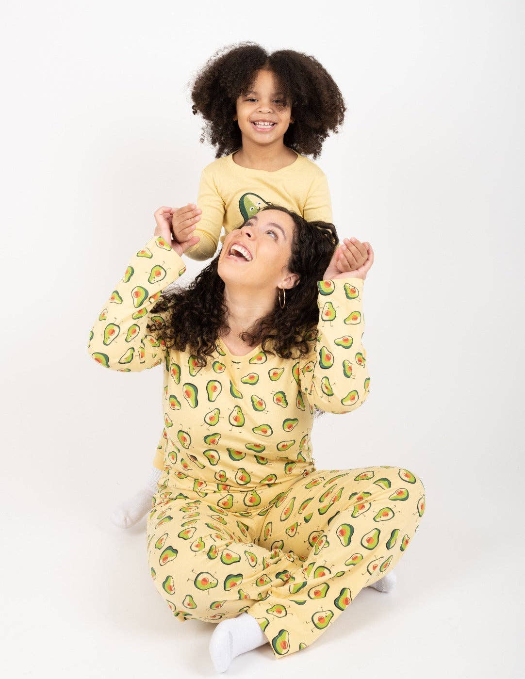 Women's yellow avocado print cotton pajama set – view 3