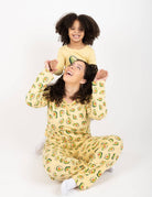 Women's yellow avocado print cotton pajama set – view 3