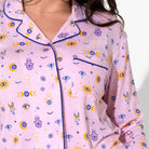 Women's pink eye print bamboo button-up pajama set – view 2
