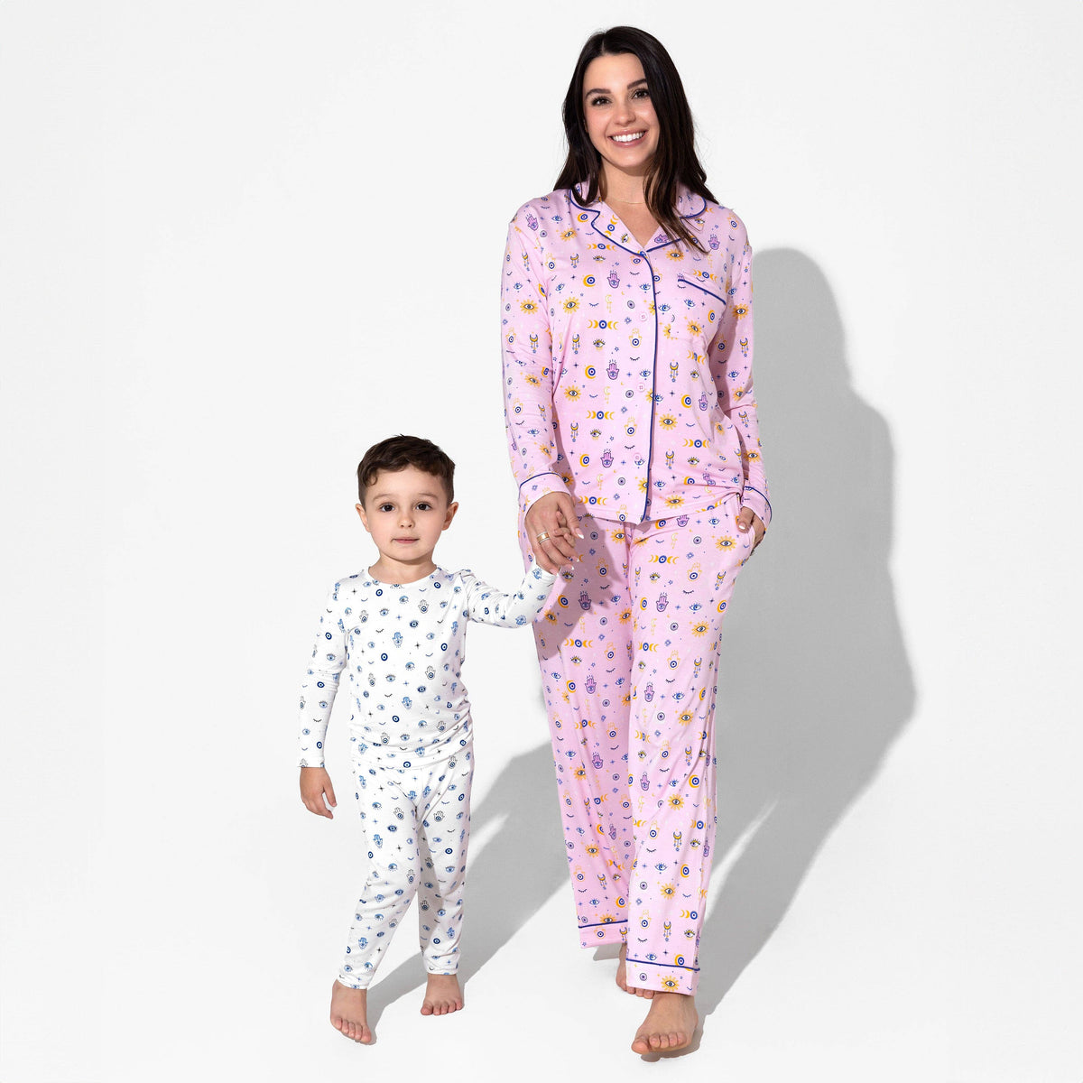 Women's pink eye print bamboo button-up pajama set – view 4