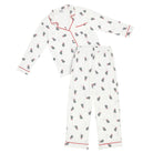 Women's white mistletoe print bamboo piped button-up pajama set