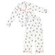 Women's white mistletoe print bamboo piped button-up pajama set